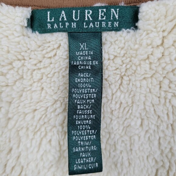 Lauren Ralph Lauren Brown Soft Shell Faux Fur Lined Full Zip Vest Jacket Size XL - Picture 3 of 12